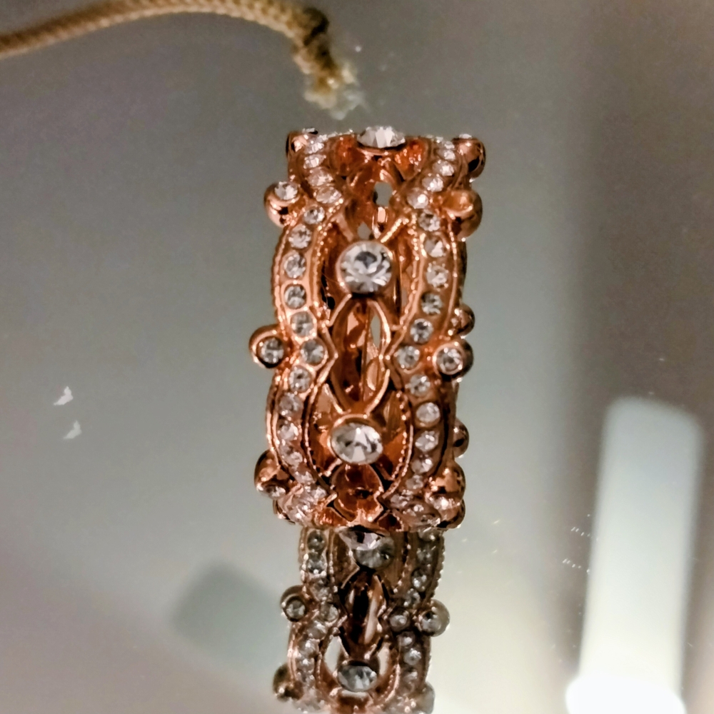 Ring Cocktail Eternity Rose Gold Pave Vermeil Two Rows Crystal - Picture 6 of 11